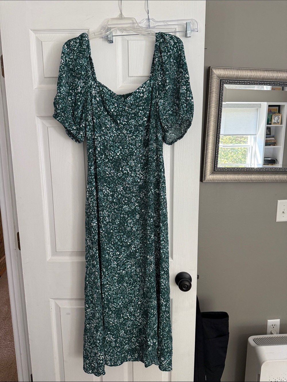 Madewell Forest Green Floral Puff-Sleeve Maxi Dress